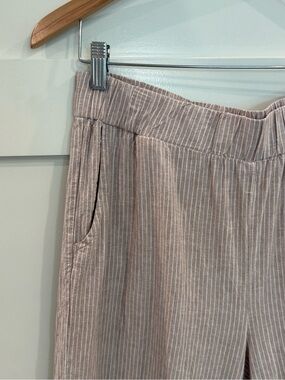 Cupio Linen Pull On Wide-Leg Pants Tan Cream Stripe M